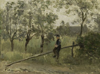 Landjunge auf einer Barriere von Jozef (1824-1911) Israels