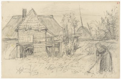 Wassermühle mit harkender Frau von Jozef Israëls