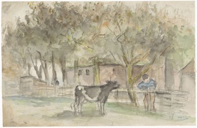Landschaft mit einer Kuh und einem Bauern von Jozef Israëls