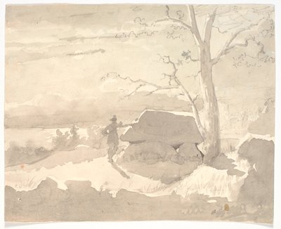 Landschaft im Mondlicht. Ein Jäger neben einem Dolmen von Jørgen Roed
