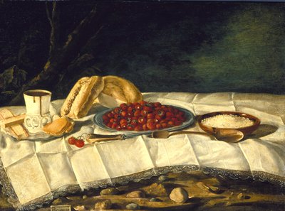 Stillleben mit Erdbeeren und Schokolade, ca. 1775-1790 von Juan Bautista Romero