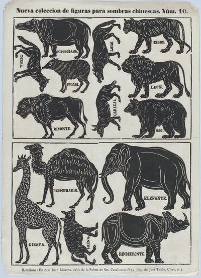 Blatt 10 von Figuren für chinesische Schattenspielfiguren, 1859 von Juan Llorens