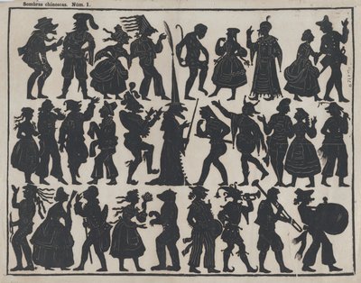 Blatt 1 von Figuren für chinesische Schattenspiele, ca. 1850-70 von Juan Llorens