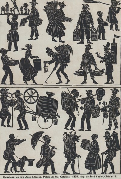 Blatt 3 der Figuren für chinesische Schattenspiele, 1859 von Juan Llorens