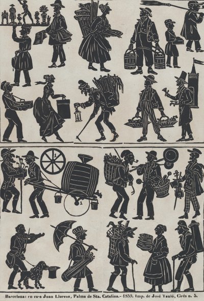 Blatt 3 von Figuren für chinesische Schattenspiele, 1859 von Juan Llorens