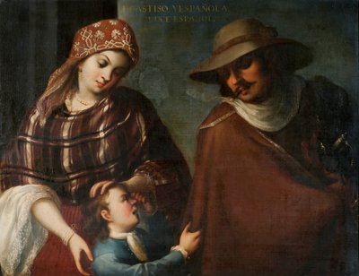 Castizo und Spanier erzeugen einen Spanier, ca. 1715 von Juan Rodríguez Juárez