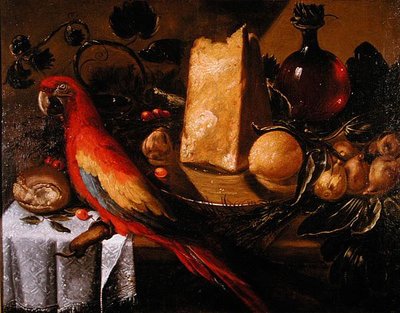 Stillleben mit Papagei (Ara) von Juan de Labrador