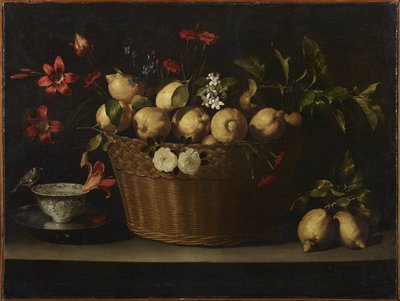 Stillleben mit Zitronen in einem Weidenkorb, ca. 1643-1649 von Juan de Zurbaran