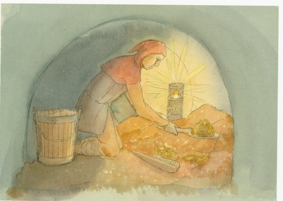 Ein mittelalterlicher Gongfermour oder Gong-Bauer bei der Arbeit von Judith Dobie
