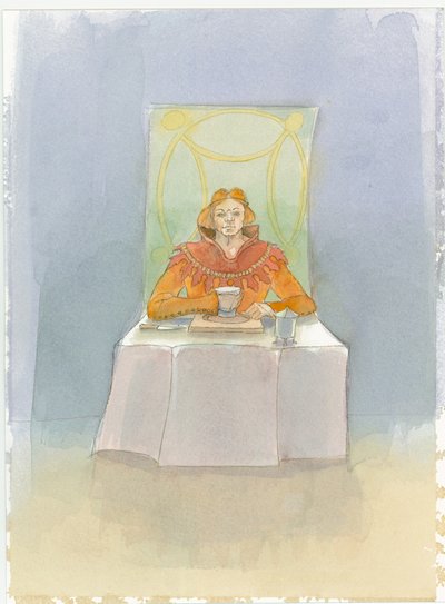 Ein mittelalterlicher Herr sitzt an einem Tisch, 2004 von Judith Dobie