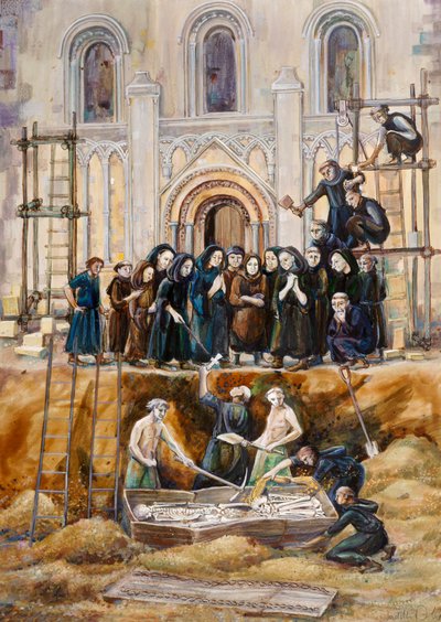 Exhumierung von Arthur und Guinevere in der Abtei von Glastonbury, Somerset, 1193 2010 von Judith Dobie