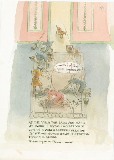 Der Meisterhandwerker und seine Arbeiter legen einen Boden für Julias Mosaik, 2003 von Judith Dobie