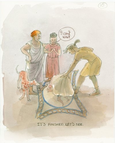 Der Meisterhandwerker enthüllt den Mosaikboden vor Marcus und Julia, 2003 von Judith Dobie