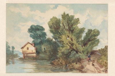 Landschaft mit Wanderer und Haus am Wasser von Judith Ph. Metelerkamp (signed by artist)