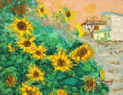 Sonnenblumen und Stadt von Jukyong Park