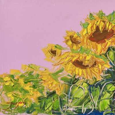 Lebendige Sonnenblumen rosa Himmel von Jukyong Park