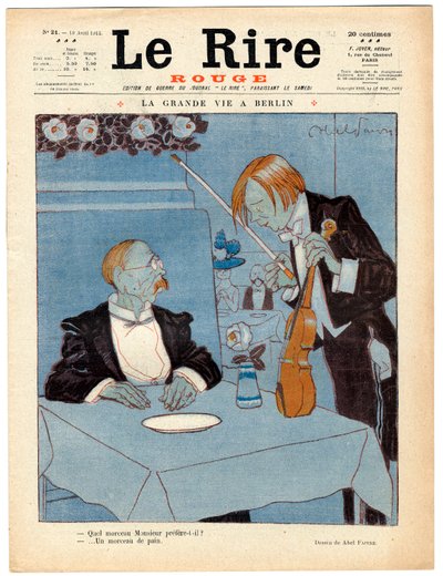 Cover von „Das Rote Lachen“, satirisch in Farben von Jules Abel Faivre