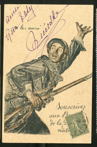 Postkarte: Abonniere National Defence Bonds - Krieg von 14-18, Kriegführende und Symbole, Darlehen, Patriotische Tage - Illustration von Abel Faivre (1867-1945) von Jules Abel Faivre
