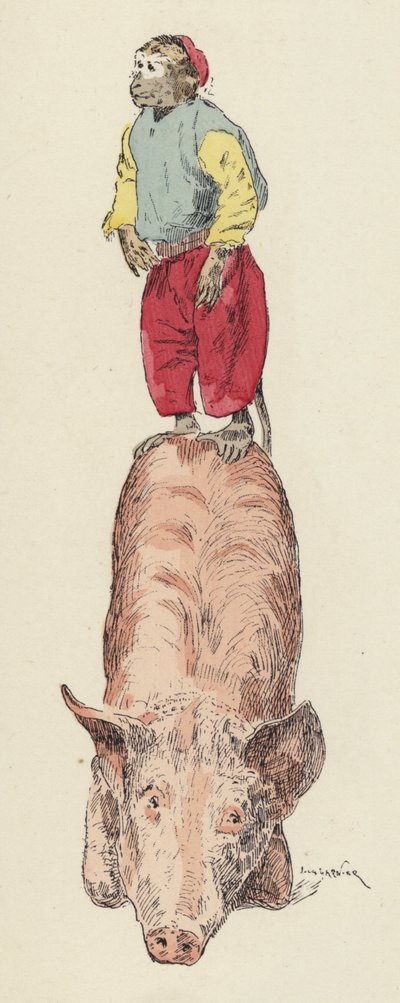 Affe reitet auf einem Schwein von Jules Arsene (after) Garnier