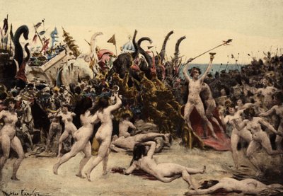 Bacchus (Dionysos, Bacco) und seine Armee greifen die indische Armee an von Jules Arsene Garnier