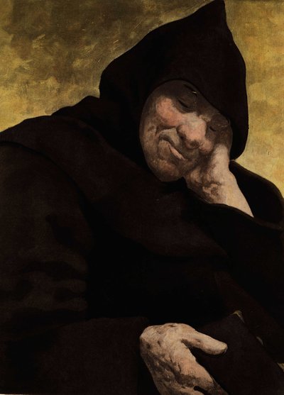Bruder Jean, Mönch der Abtei von Seuille, schläft. Gargantua. Illustration von Jules Garnier. In „Rabelais et l