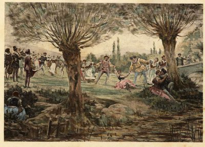 Tänzer und Musiker während der Mardi Gras-Feier. Illustration von Jules Garnier. In "Rabelais et l