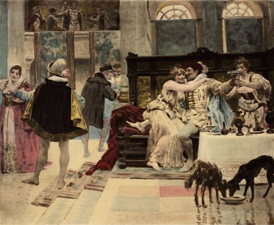 Panurge, gemacht von Chatelain von Salmingondin in Dipsody von Pantagruel, organisiert eine Party. Pantagruel. Illustration von Jules Garnier. In „Rabelais et l