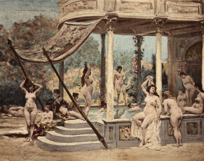 Frauen baden in der Abtei von Theleme. Gargantua. Illustration von Jules Garnier. In „Rabelais et l