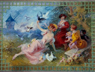 Allegorie der Luft, junge Frauen und Vögel darstellend von Jules Cheret