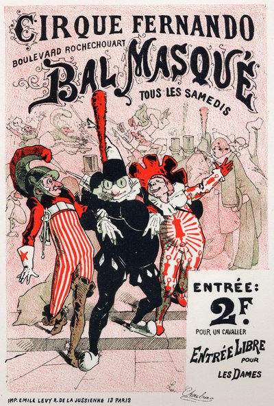 Kunst. Unterhaltung. Maskenball des Fernando-Zirkus, Paris. Plakat von Jules Cheret, Frankreich, ca. 1870-80 von Jules Cheret