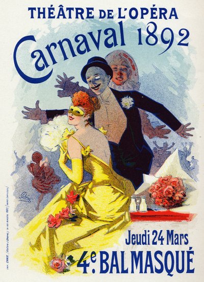 Kunst. Unterhaltung. Maskenball in der Oper von Paris. Plakat von Jules Cheret, Frankreich, Apr. 1892 von Jules Cheret