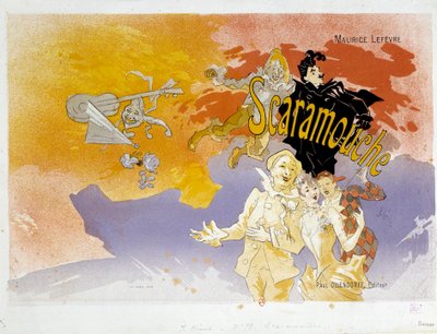 Buchumschlag für Scaramouche von Maurice Lefevre. Illustration von Jules Chéret (1891) von Jules Cheret