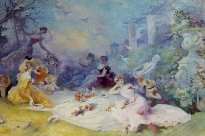 Frühstück im Grünen, Szene eines Landpicknicks, Gemälde von Jules Cheret von Jules Cheret