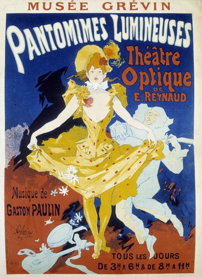 Tänzer und Musiker - Plakat für die leuchtenden Pantomimen von Reynaud und Paulin im Grévin-Museum von Jules Chéret, Ende des 19. Jahrhunderts von Jules Cheret