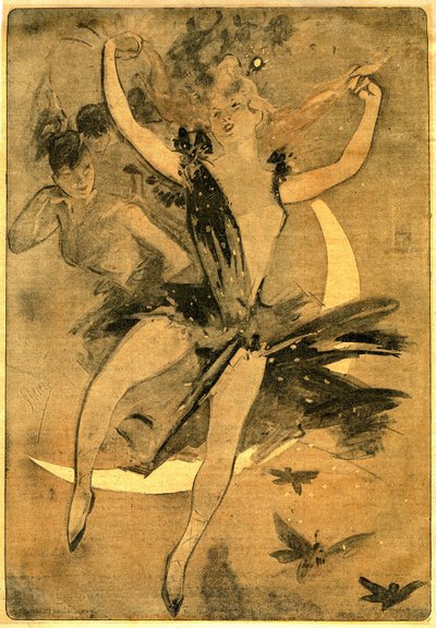 Zeichnung von Jules Cheret, die "Lulu" von Felicien Champsaur illustriert, Roman und Pantomime in einem Akt (1900), der eine Clown-Tänzerin inszeniert. "Lulu" gilt als eines der besten Beispiele für die sogenannte "Zirkusliteratur" in Frankreich. von Jules Cheret