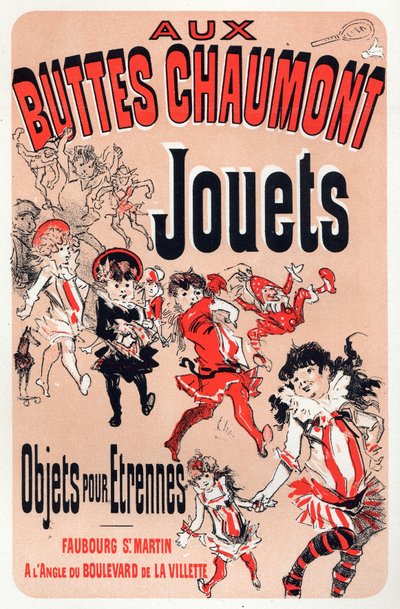Aux Buttes Chaumont, Spielzeugladen in Paris. Plakat von Jules Cheret, Frankreich, um 1880 von Jules Cheret
