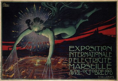 Plakat für die Internationale Elektrizitätsausstellung 1908 von Jules Cheret