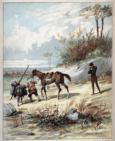 Don Quijote und Sancho Panza - Illustration von Jules David (1808-1892) aus „Geschichte von Don Quijote“ von Miguel de Cervantes Saavedra (1547-1616) von Jules David