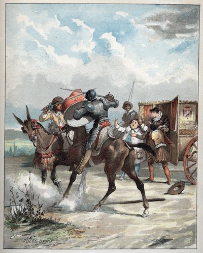 Don Quixote greift seinen Feind an - Illustration von Jules David aus Histoire de Don Quixote - 1887 - von Miguel de Cervantes Saavedra von Jules David