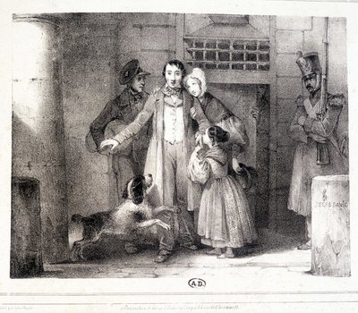 Mann verlässt das Gefängnis und wird mit seiner Familie wiedervereint, ca. 1830. von Jules David