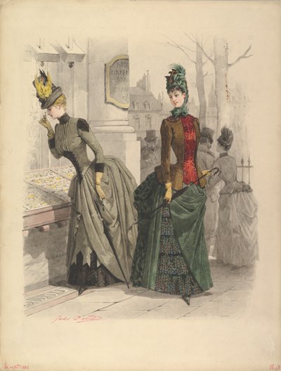 Zwei Frauen in Tageskleidern: Vorbereitende Zeichnung für eine Modeplatte, 19. Oktober 1886 von Jules David