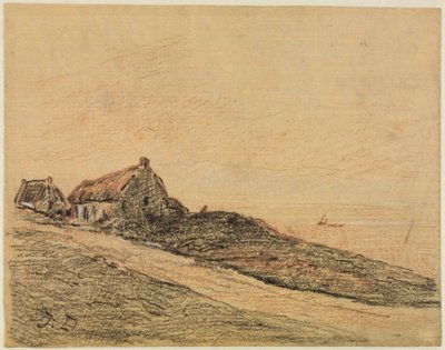 Küstenlandschaft bei Cayeux mit zwei Hütten von Jules Dupré