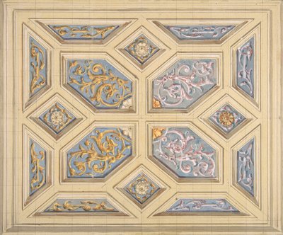 Entwurf für eine Kassettendecke mit Rankenwerk, 1840-97 von Jules Edmond Charles Lachaise and Eugène Pierre Gourdet