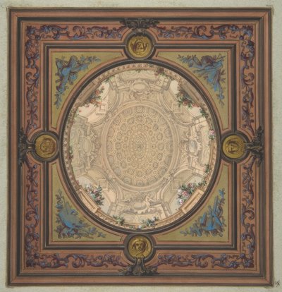Entwurf für die Dekoration einer Decke mit einem Trompe-l