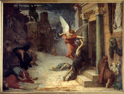 Die Pest in Rom Allegorische Darstellung des Übels, das die Türen durchbricht. Gemälde von Jules Elie Delaunay (1828-1891) 1869. Paris, Musée d