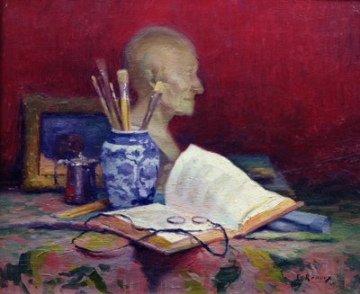 Stillleben mit Kopf von Voltaire von Jules Ernest Renoux