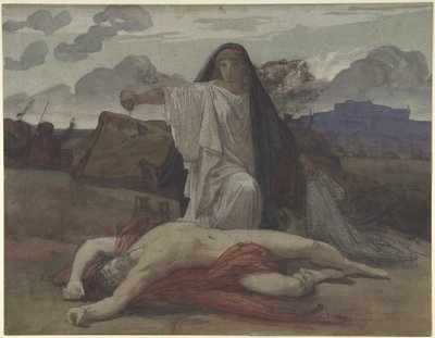 Antigone gibt ihrem Bruder Polyneikes ein symbolisches Begräbnis von Jules Eugene Lenepveu