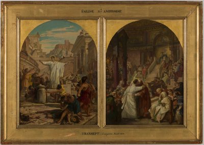 Skizze für die Kirche Saint-Ambroise: Der heilige Augustinus beendet die barbarische Praxis, dass Väter, Brüder und Söhne gegeneinander kämpfen, um Krieg zu führen, zwischen 1872 und 1875 von Jules Eugene Lenepveu