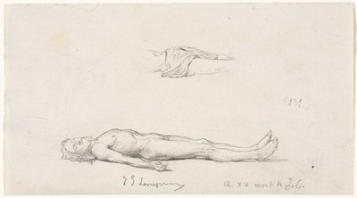 Skizze des toten Christus und Detailskizze des Lendentuchs von Jules Eugene Lenepveu