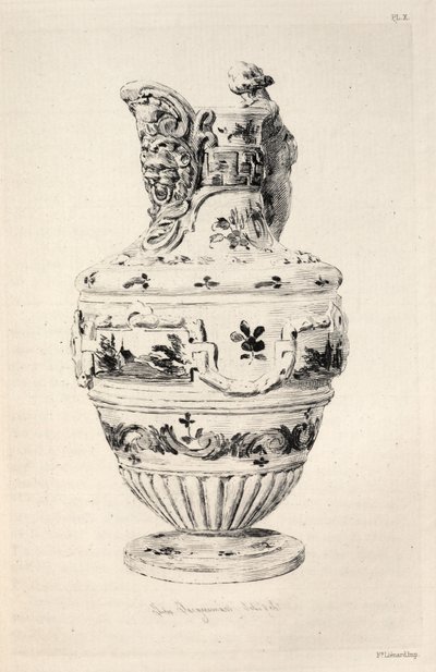 Geschichte der Keramikkunst: Eine beschreibende und philosophische Studie der Töpferei aller Zeiten und Nationen: Spanien: Talavera de la Reyna- Fayence- Kanne (Tafel X) von Jules Jacquemart